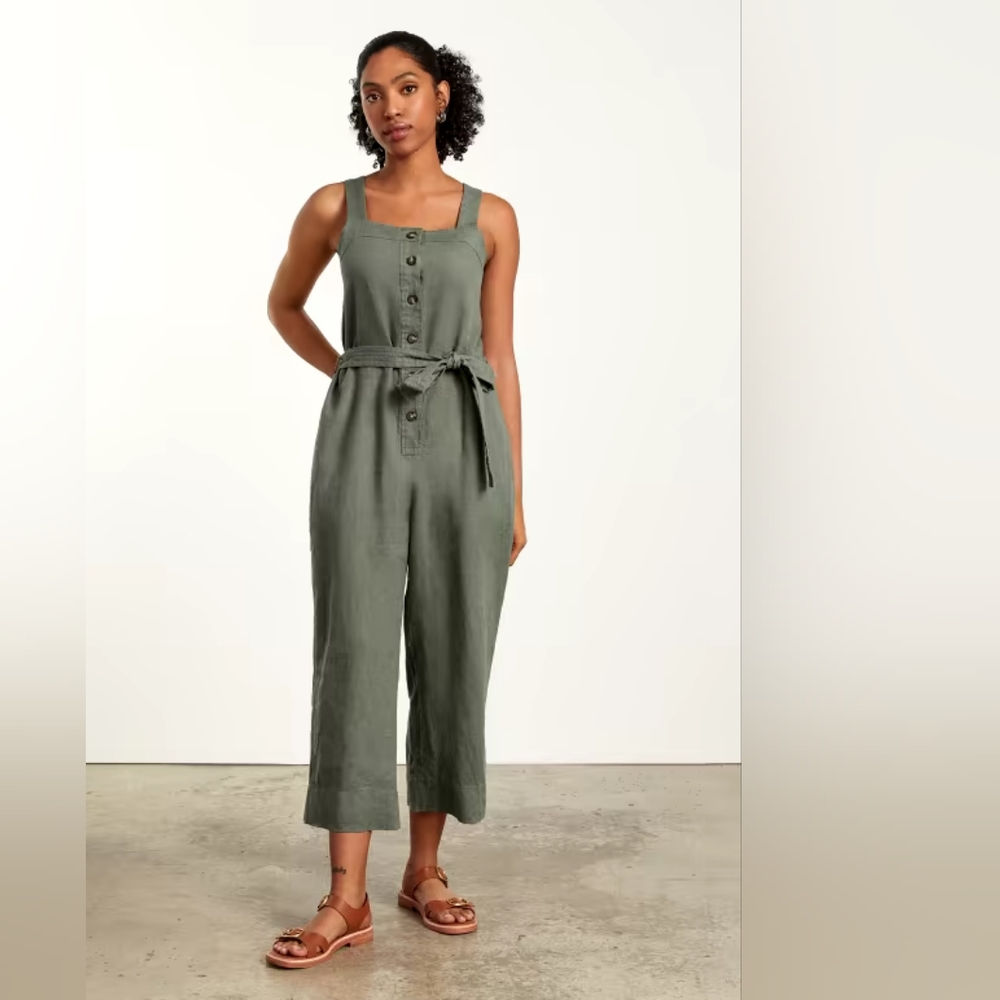 Everlane Linen Jumpsuit in Pewter Green Size 6